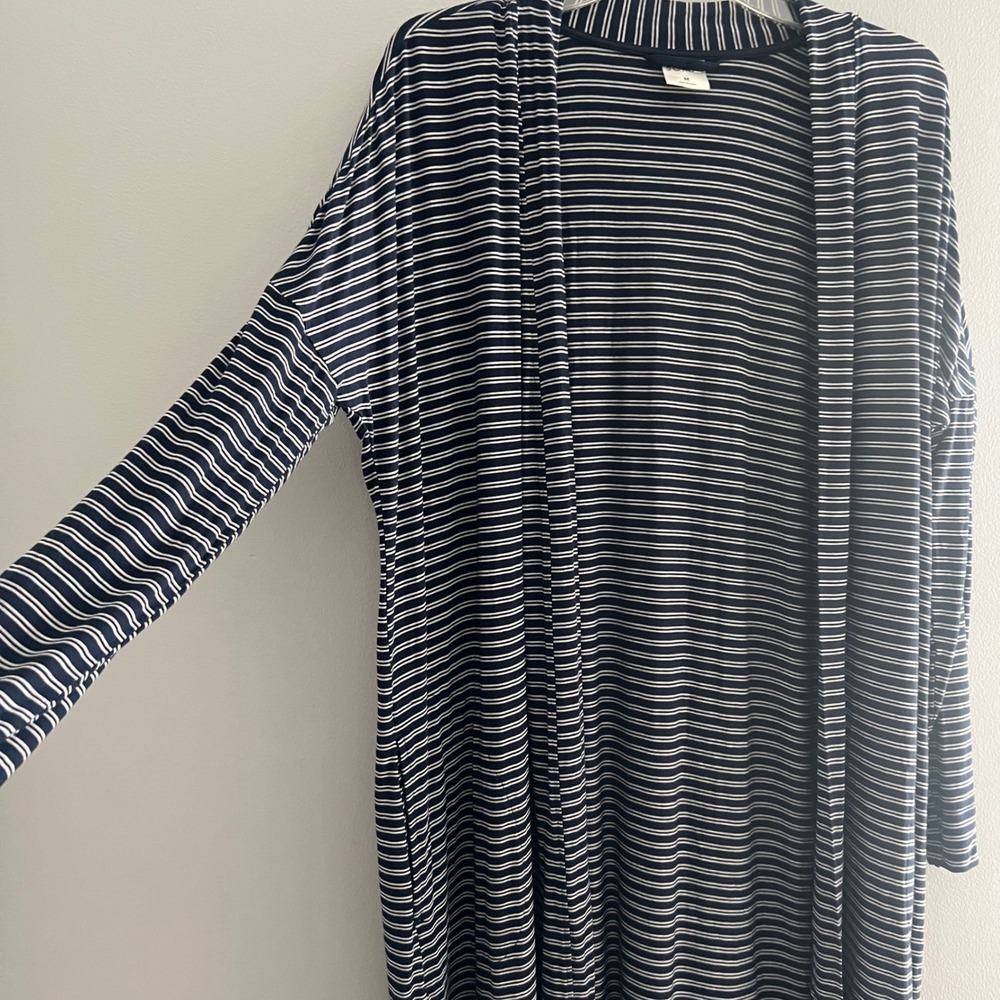 Soma Womens Navy Blue White Striped Open Front‎ Cardigan Duster Size Medium